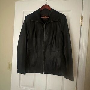 Cole Haan Black Leather Zip Jacket for Women